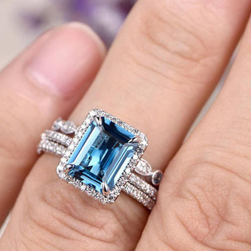FREE Today: "Calm Ocean" - Aquamarine with Zircon 3 PCS Ring Set - image 1