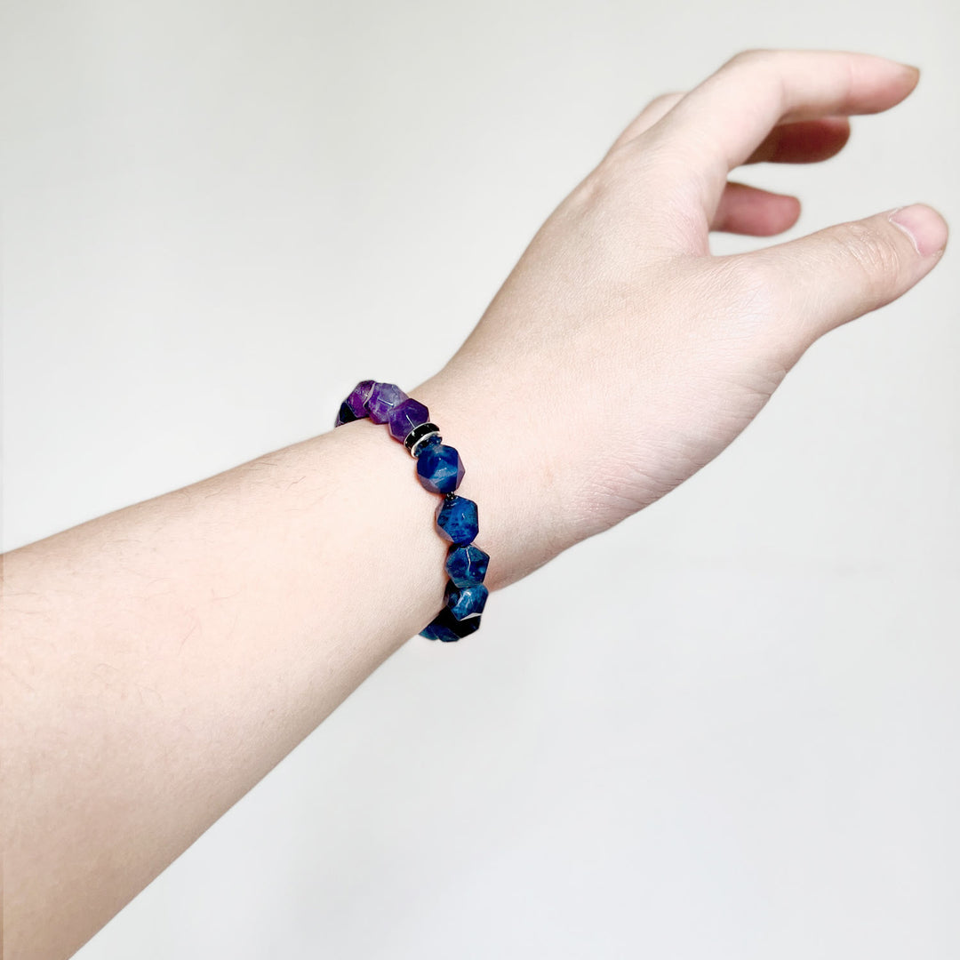 Olivenorma Men Geometric Facets Blue Sodalite Amethyst Beads Bracelet - image 1