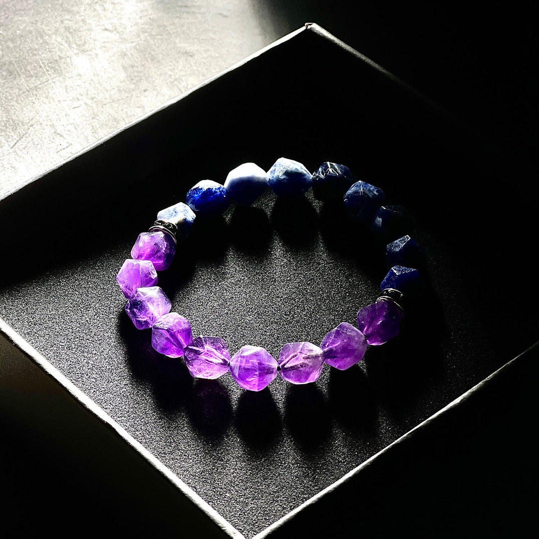 Olivenorma Men Geometric Facets Blue Sodalite Amethyst Beads Bracelet - image 2