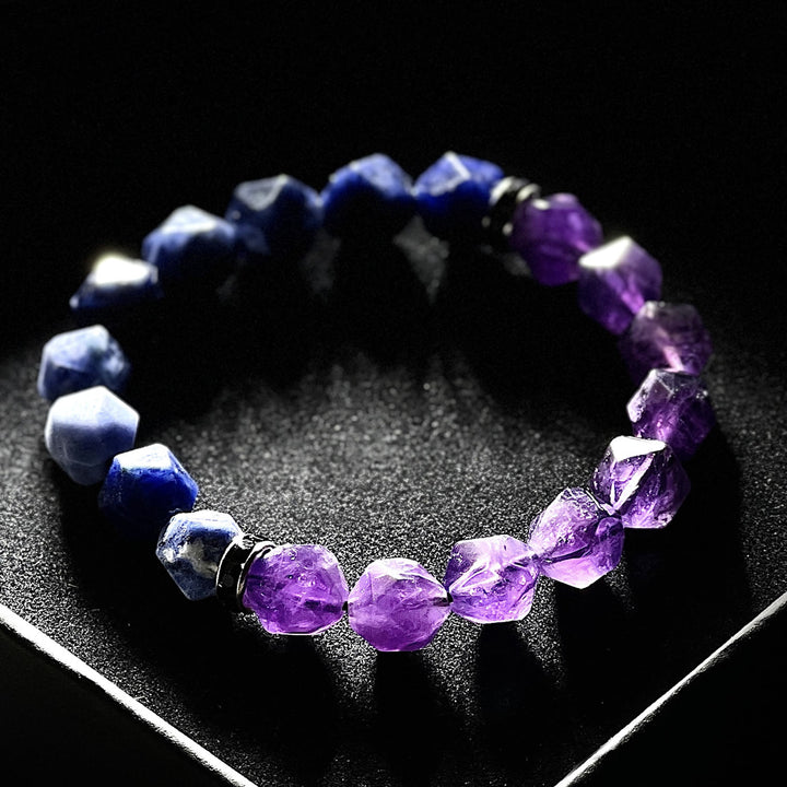Olivenorma Men Geometric Facets Blue Sodalite Amethyst Beads Bracelet - Women - 14-15cm - image 0
