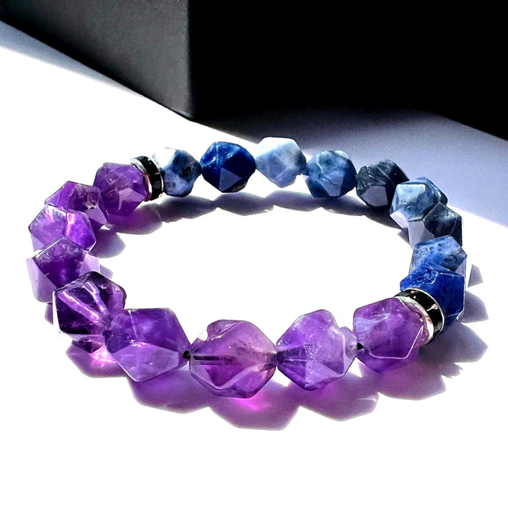 Olivenorma Men Geometric Facets Blue Sodalite Amethyst Beads Bracelet - image 3