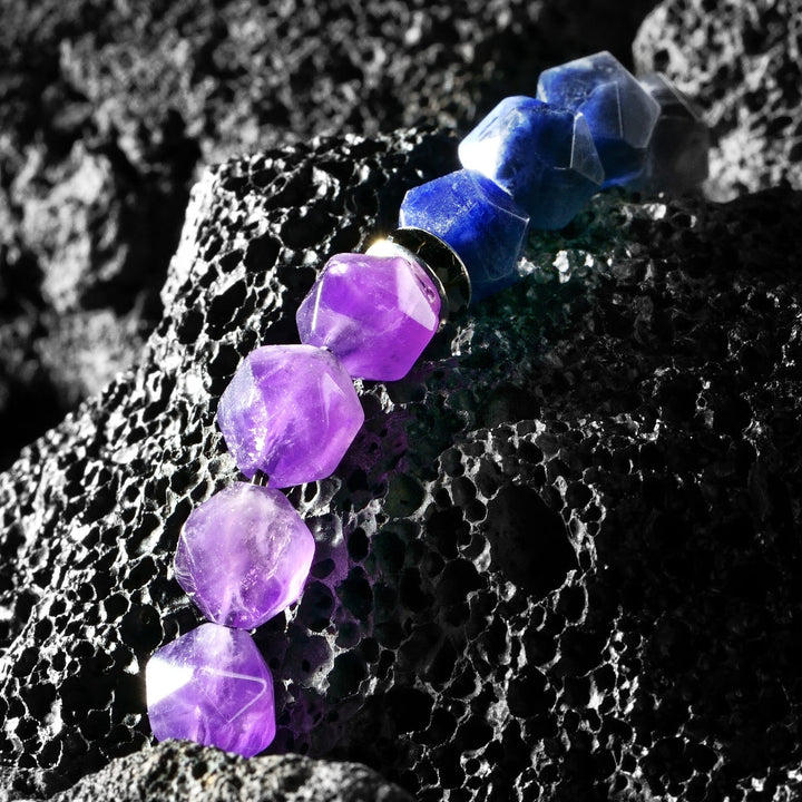 Olivenorma Men Geometric Facets Blue Sodalite Amethyst Beads Bracelet - image 6