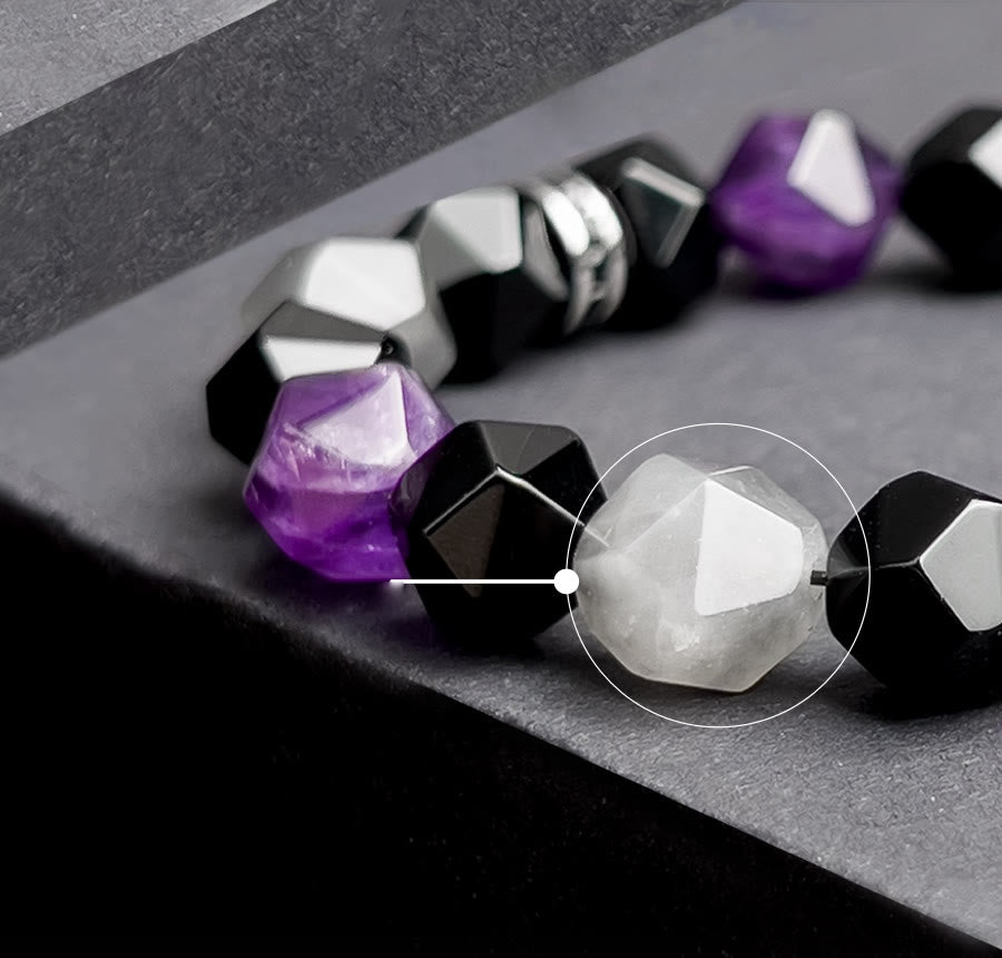 Olivenorma Men Geometric Facets Amethyst Cloud Quartz Beads Bracelet - image 2