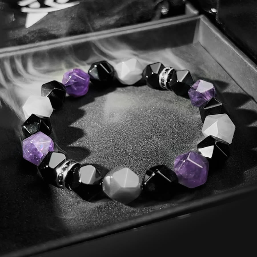 Olivenorma Men Geometric Facets Amethyst Cloud Quartz Beads Bracelet - Women - 14-15cm - image 0