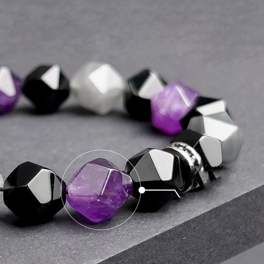 Olivenorma Men Geometric Facets Amethyst Cloud Quartz Beads Bracelet - image 3