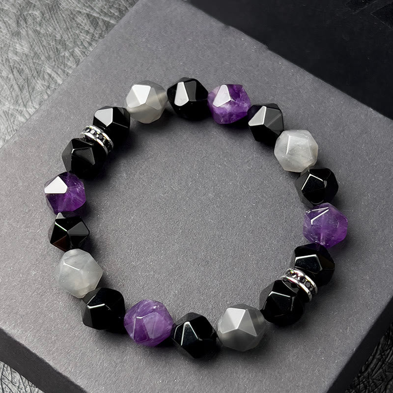 Olivenorma Men Geometric Facets Amethyst Cloud Quartz Beads Bracelet - image 6