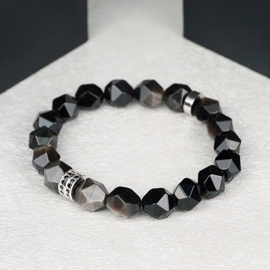 Olivenorma Men Geometric Facets Obsidian Beads Bracelet - image 7