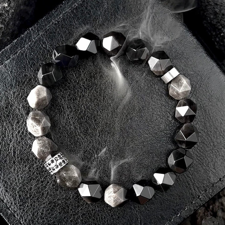 Olivenorma Men Geometric Facets Obsidian Beads Bracelet - Women - 14-16cm - image 0