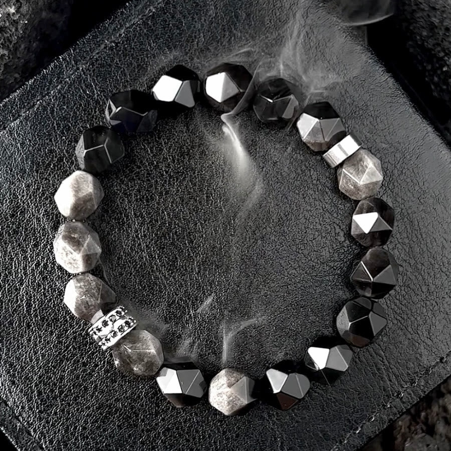 Olivenorma Men Geometric Facets Obsidian Beads Bracelet - Women - 14-16cm - image 0
