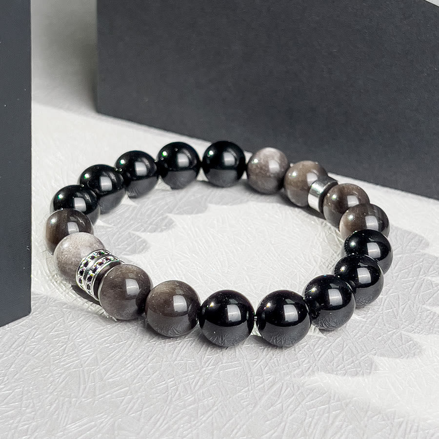 Olivenorma Men Geometric Facets Obsidian Beads Bracelet - image 3