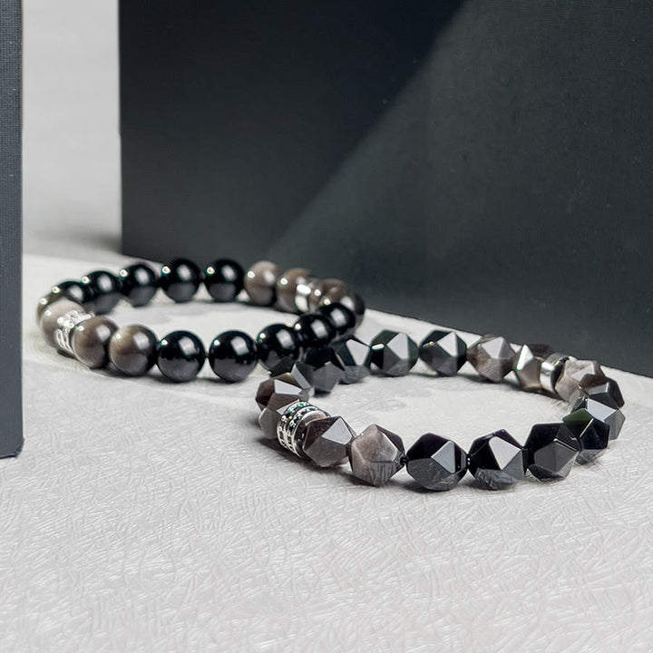 Olivenorma Men Geometric Facets Obsidian Beads Bracelet - image 2