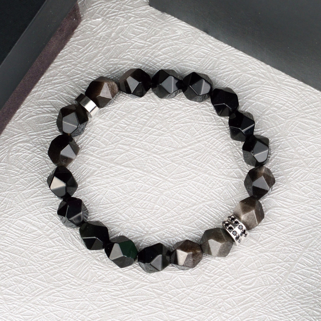 Olivenorma Men Geometric Facets Obsidian Beads Bracelet - image 5