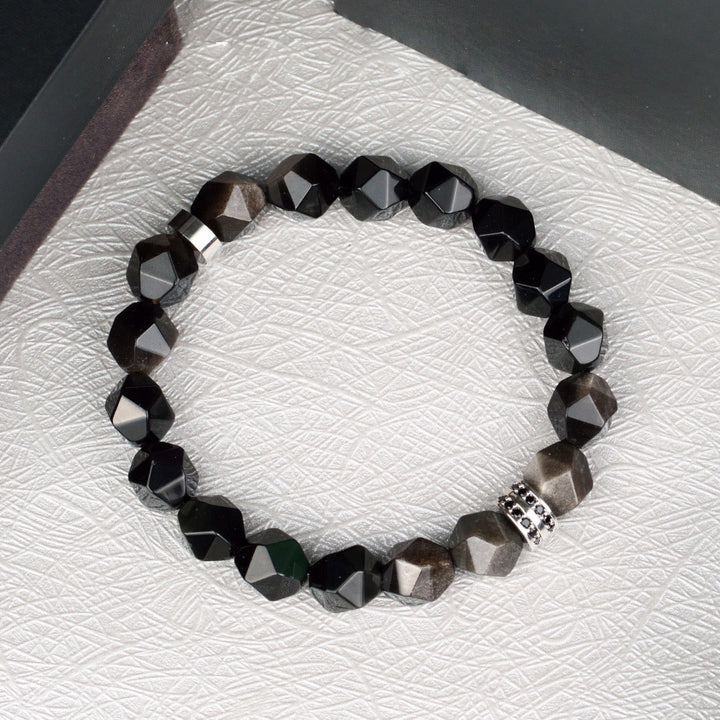 Olivenorma Men Geometric Facets Obsidian Beads Bracelet - image 5