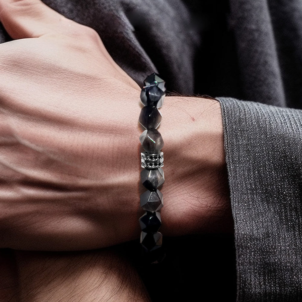 Olivenorma Men Geometric Facets Obsidian Beads Bracelet - image 1