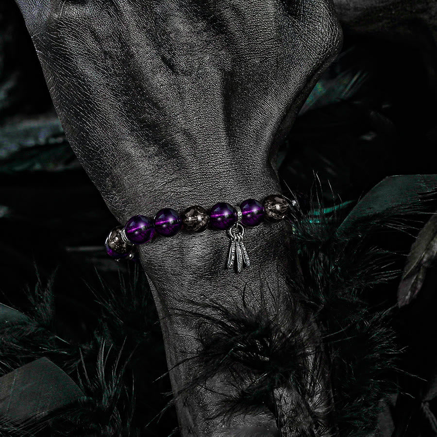 Olivenorma Men Amethyst Feather Pendant Beads Bracelet - image 1