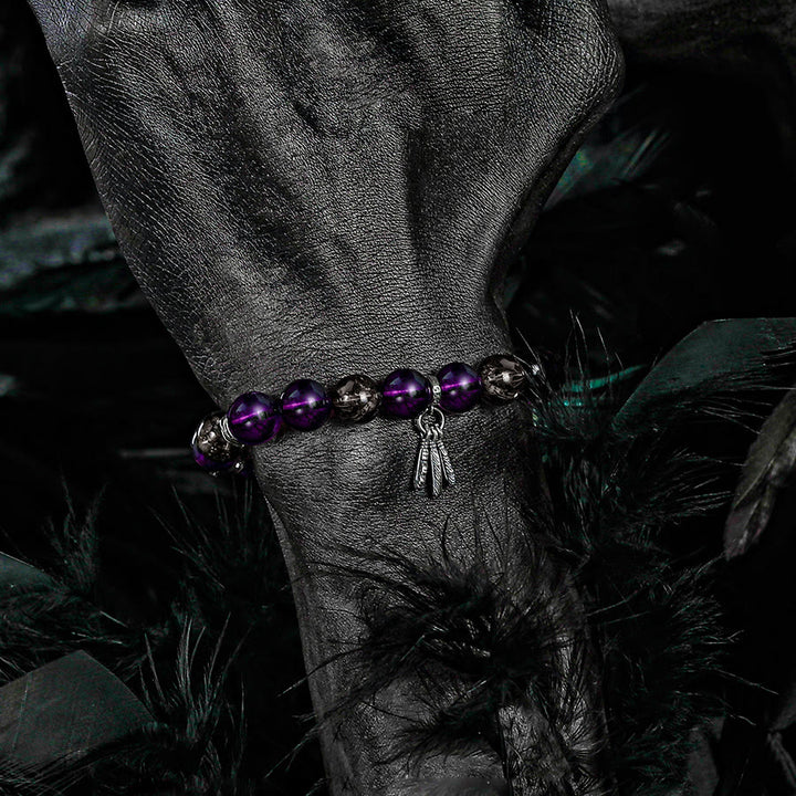 Olivenorma Men Amethyst Feather Pendant Beads Bracelet - image 1