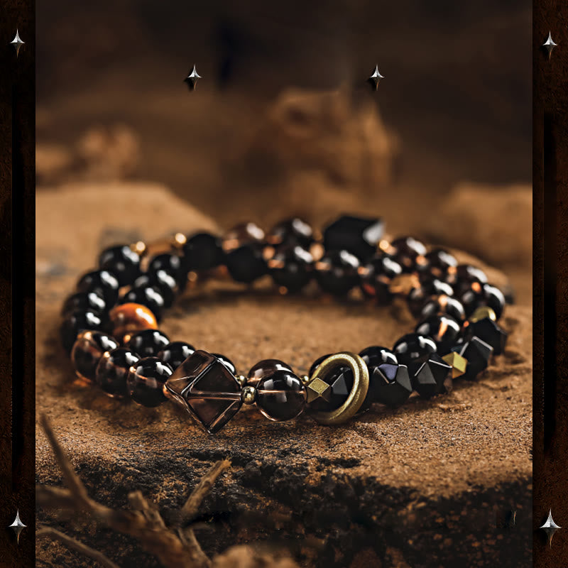Olivenorma Men Obsidian Smoky Quartz Beads Titanium Steel Bracelet - image 4