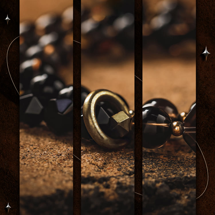 Olivenorma Men Obsidian Smoky Quartz Beads Titanium Steel Bracelet - image 5