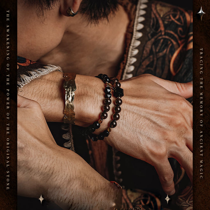 Olivenorma Men Obsidian Smoky Quartz Beads Titanium Steel Bracelet - image 1