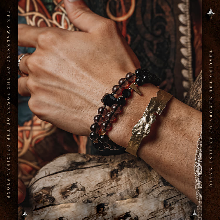 Olivenorma Men Obsidian Smoky Quartz Beads Titanium Steel Bracelet - image 2