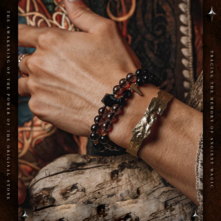Olivenorma Men Obsidian Smoky Quartz Beads Titanium Steel Bracelet - image 2
