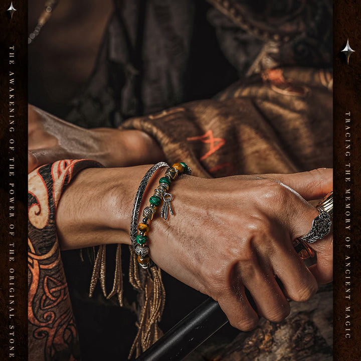Olivenorma Men Tiger Eye Malachite Feather Pendant Beads Bracelet - image 2
