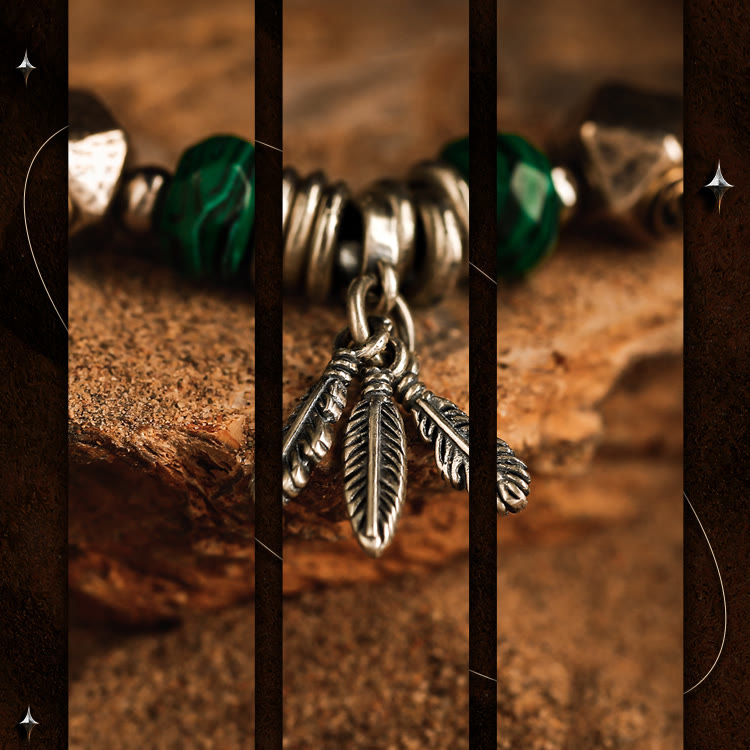 Olivenorma Men Tiger Eye Malachite Feather Pendant Beads Bracelet - image 3