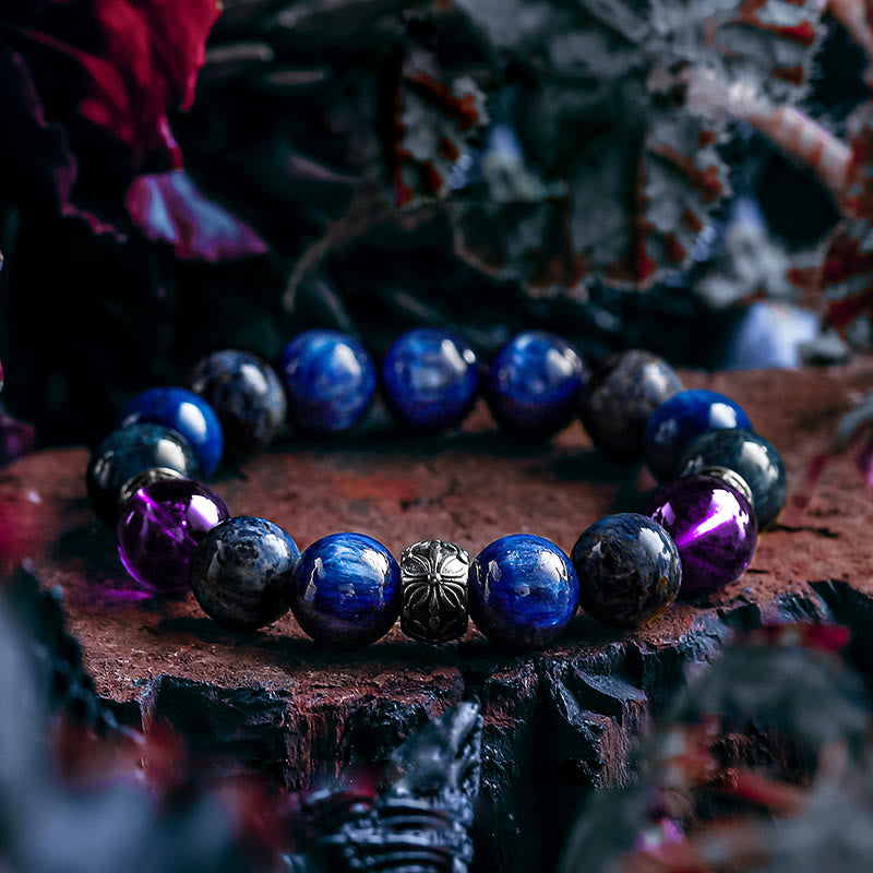 Olivenorma Men Lapis Lazuli Amethyst Pietersite Beads Bracelet - 17cm - image 0