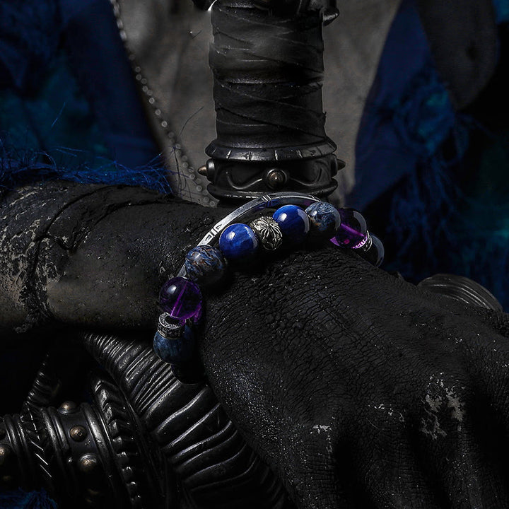 Olivenorma Men Lapis Lazuli Amethyst Pietersite Beads Bracelet - image 2
