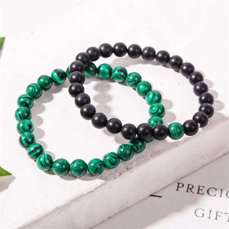 Olivenorma 8mm Malachite Black Onyx Beaded Bracelet - image 0