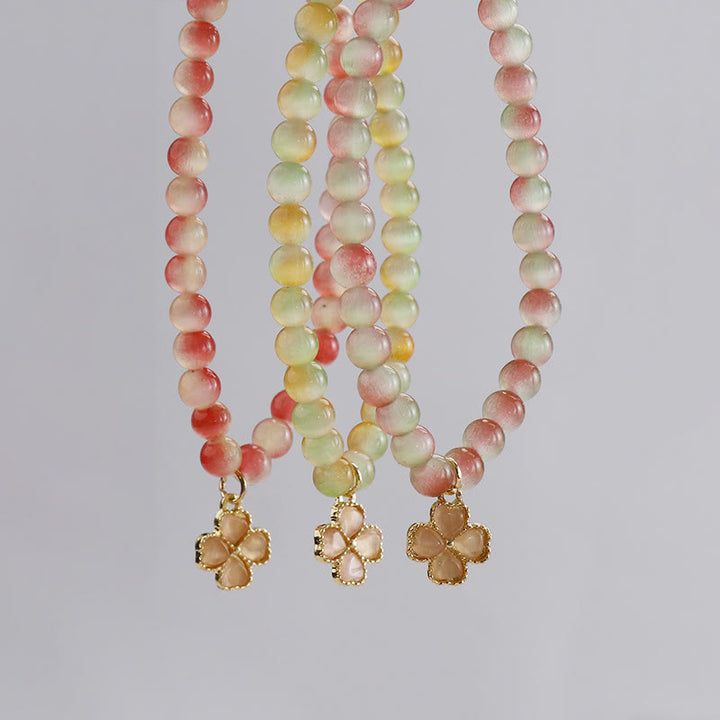 Olivenorma Cat's Eye Stone Four Leaf Clover Pendant Bracelet  - image 1