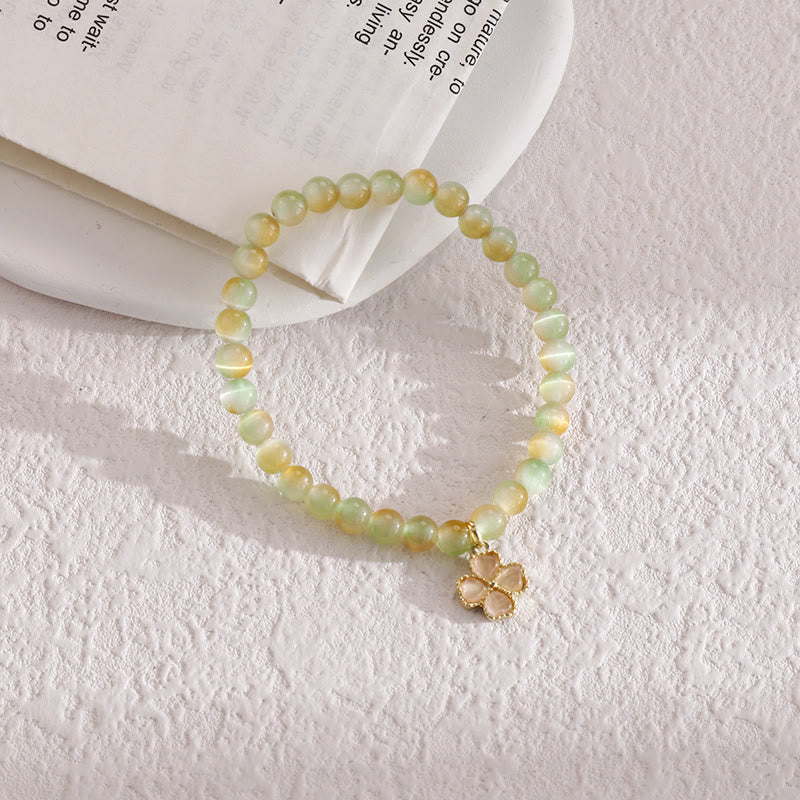 Olivenorma Cat's Eye Stone Four Leaf Clover Pendant Bracelet  - Green - image 4