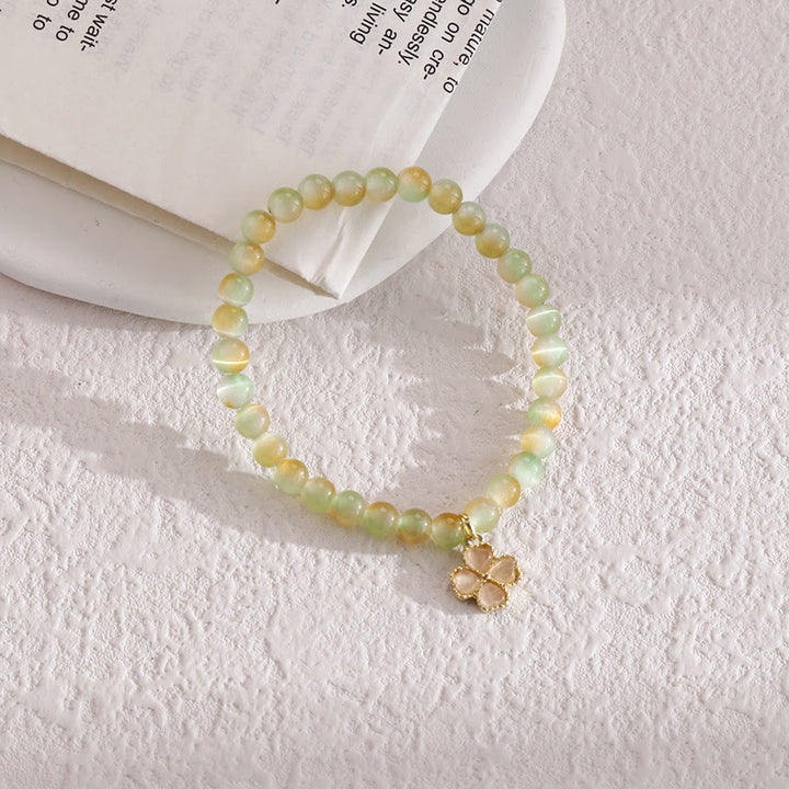 Olivenorma Cat's Eye Stone Four Leaf Clover Pendant Bracelet  - Green - image 4