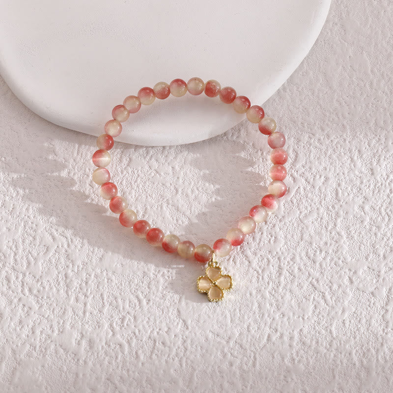 Olivenorma Cat's Eye Stone Four Leaf Clover Pendant Bracelet  - Watermelon Red - image 3