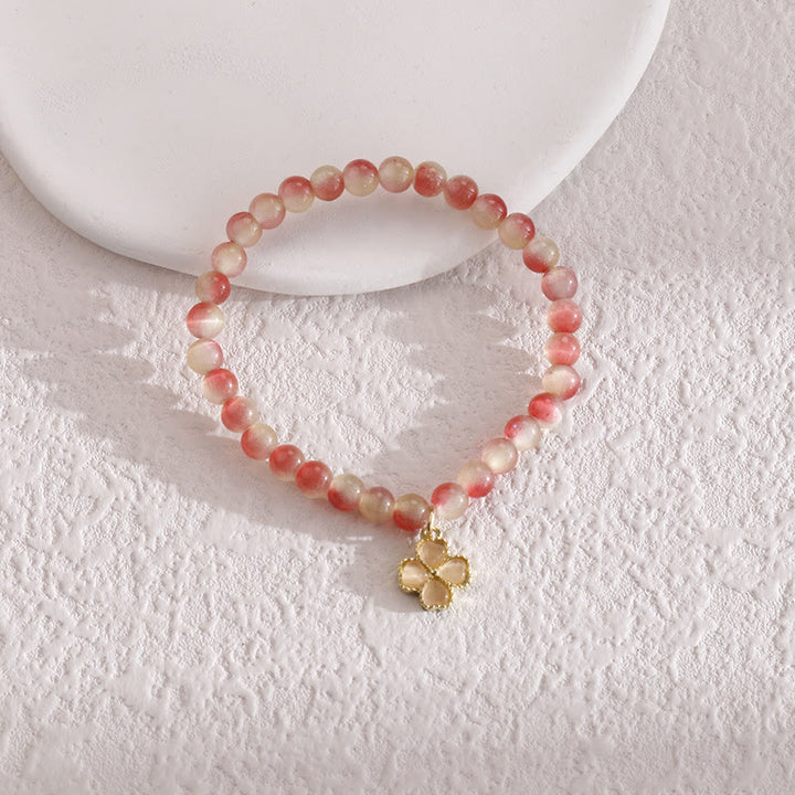 Olivenorma Cat's Eye Stone Four Leaf Clover Pendant Bracelet  - Watermelon Red - image 3