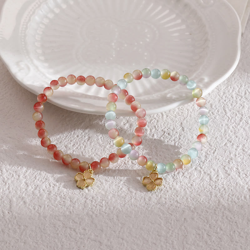 Olivenorma Cat's Eye Stone Four Leaf Clover Pendant Bracelet  - image 7