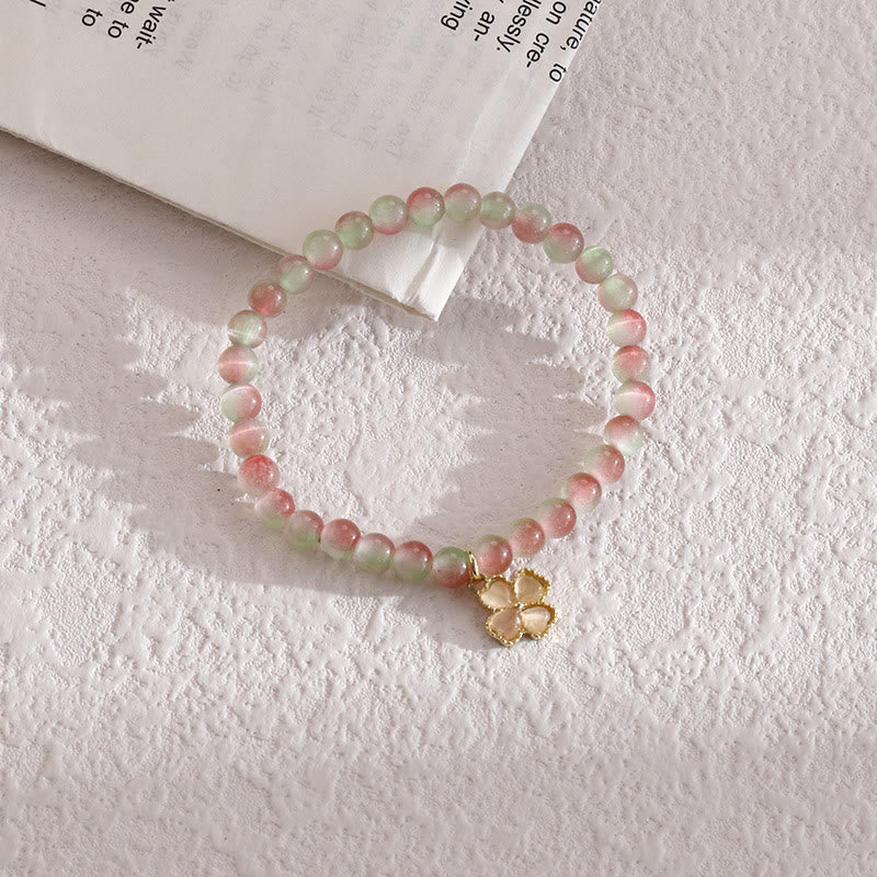 Olivenorma Cat's Eye Stone Four Leaf Clover Pendant Bracelet  - Pink - image 2