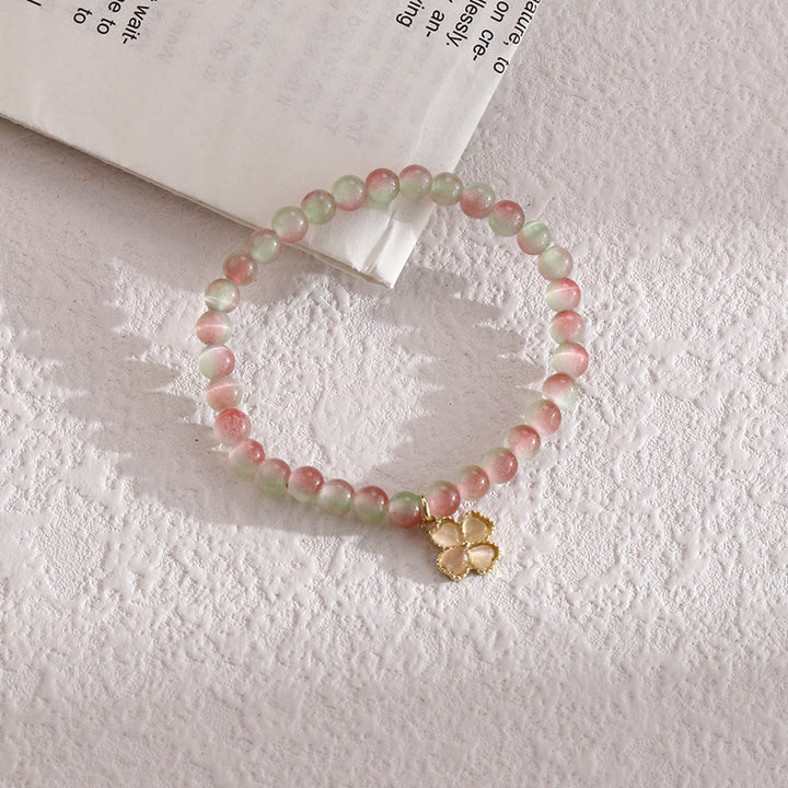 Olivenorma Cat's Eye Stone Four Leaf Clover Pendant Bracelet  - Pink - image 2