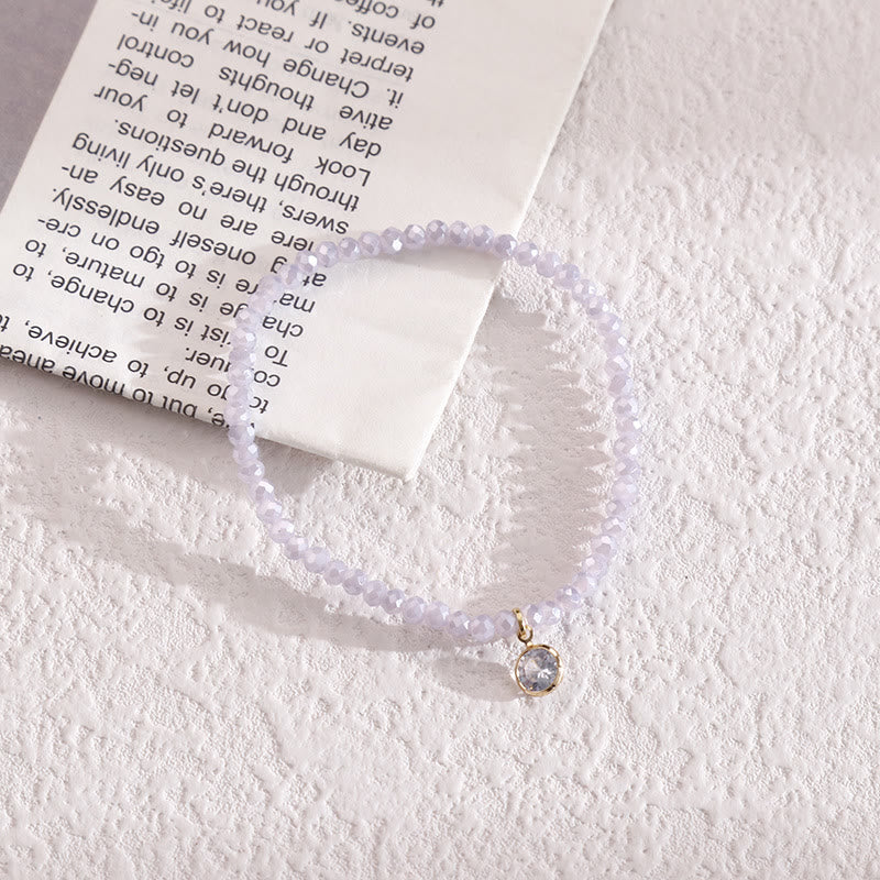 Olivenorma White Zircon Pendant Color Rice Beads Bracelet - Light Purple - image 1