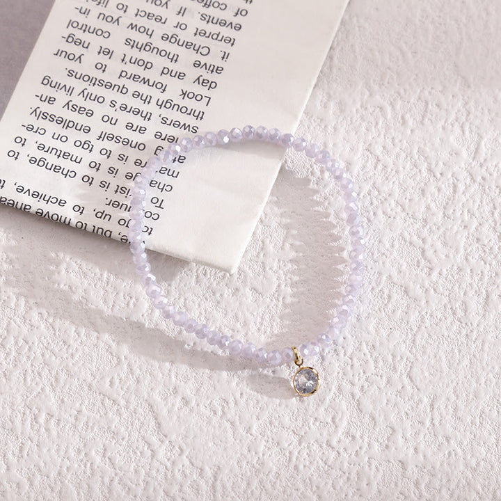 Olivenorma White Zircon Pendant Color Rice Beads Bracelet - Light Purple - image 1