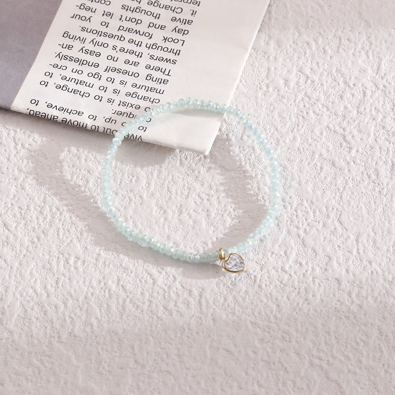 Olivenorma White Zircon Pendant Color Rice Beads Bracelet - Light Blue - image 2