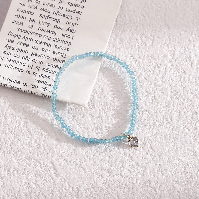 Olivenorma White Zircon Pendant Color Rice Beads Bracelet - Sky Blue - image 5
