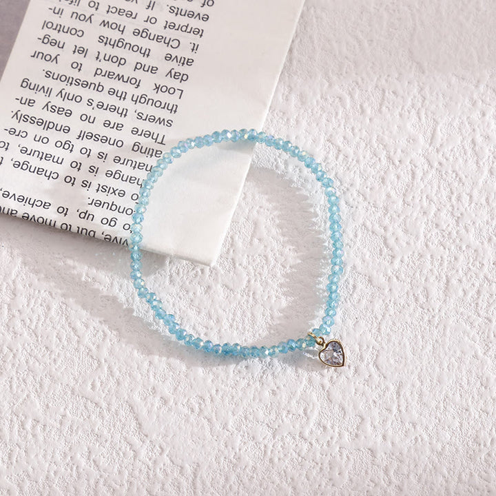 Olivenorma White Zircon Pendant Color Rice Beads Bracelet - Sky Blue - image 5