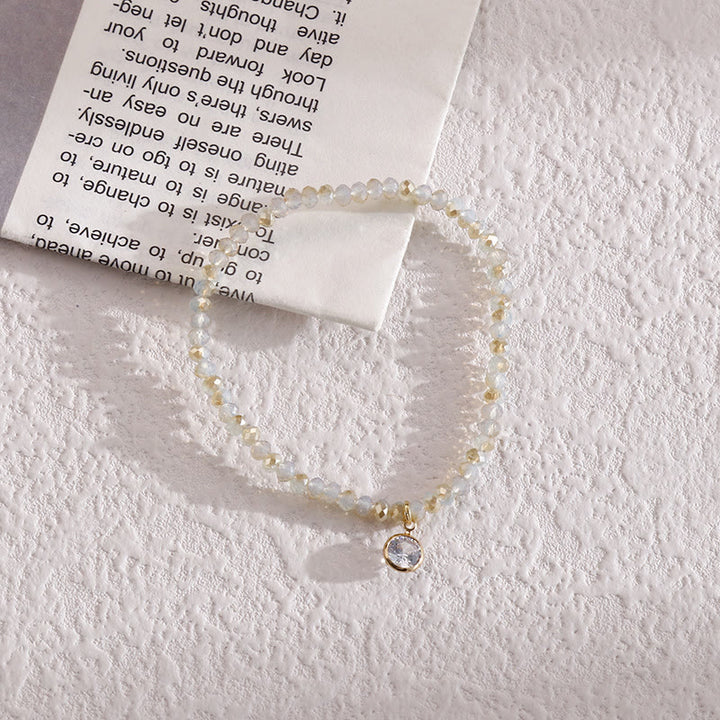 Olivenorma White Zircon Pendant Color Rice Beads Bracelet - Off-White - image 7
