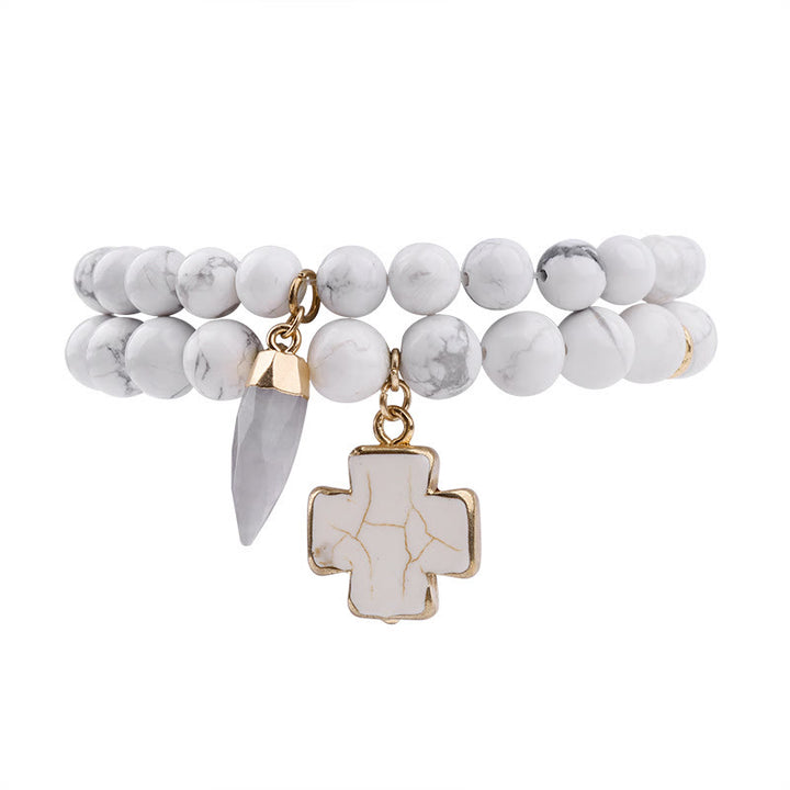 Olivenorma White Turquoise Clear Crystal Cross Bracelet - White Turquoise & Cross - image 3