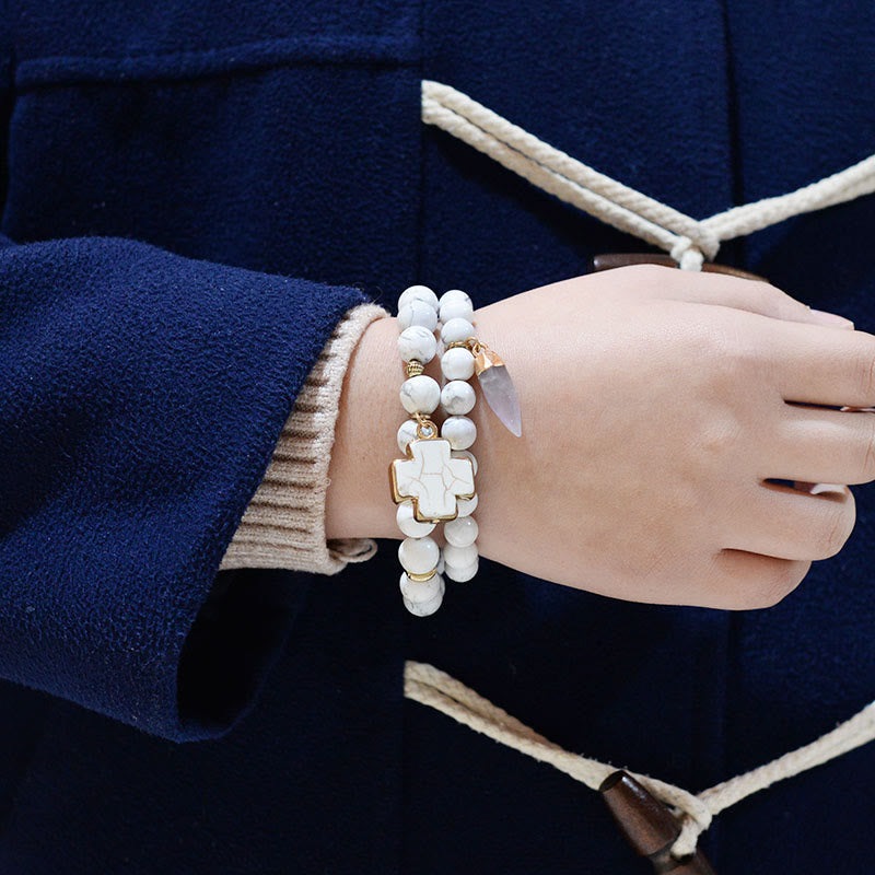 Olivenorma White Turquoise Clear Crystal Cross Bracelet - image 1