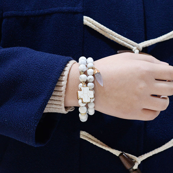 Olivenorma White Turquoise Clear Crystal Cross Bracelet - image 1