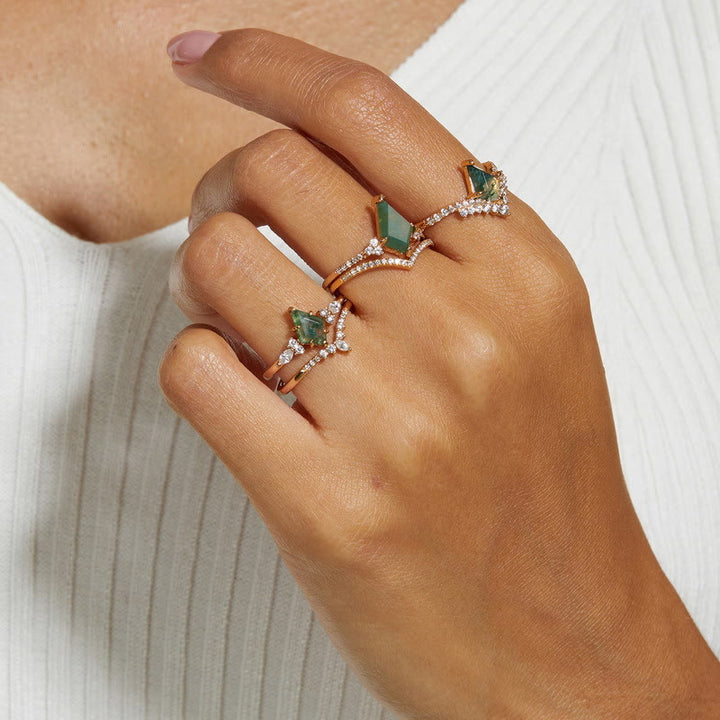 Olivenorma 2Pcs Moss Agate White Zircon Five-Prong Ring - image 2