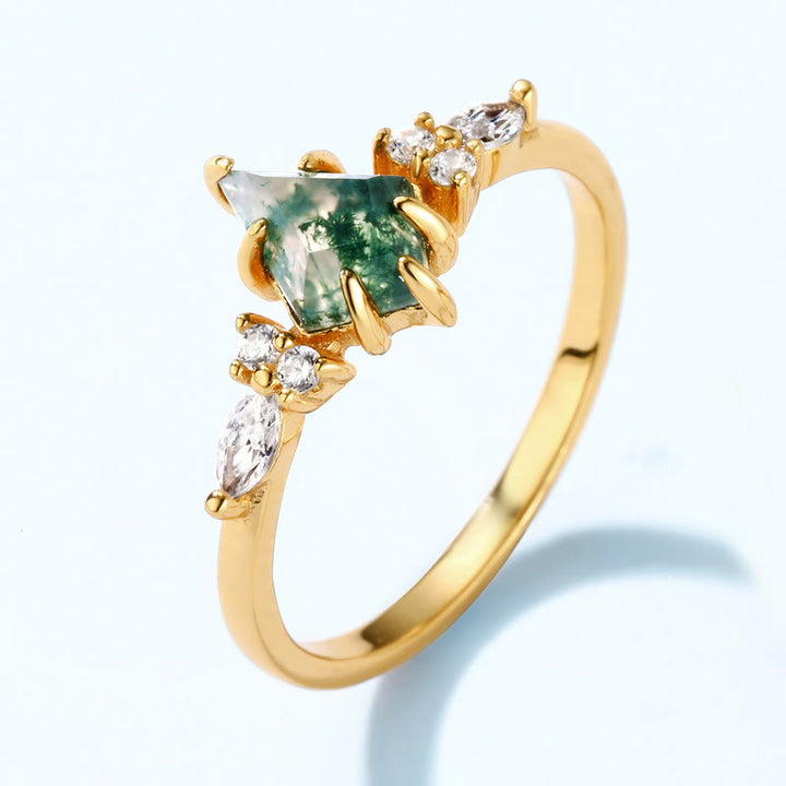 Olivenorma 2Pcs Moss Agate White Zircon Five-Prong Ring - image 3
