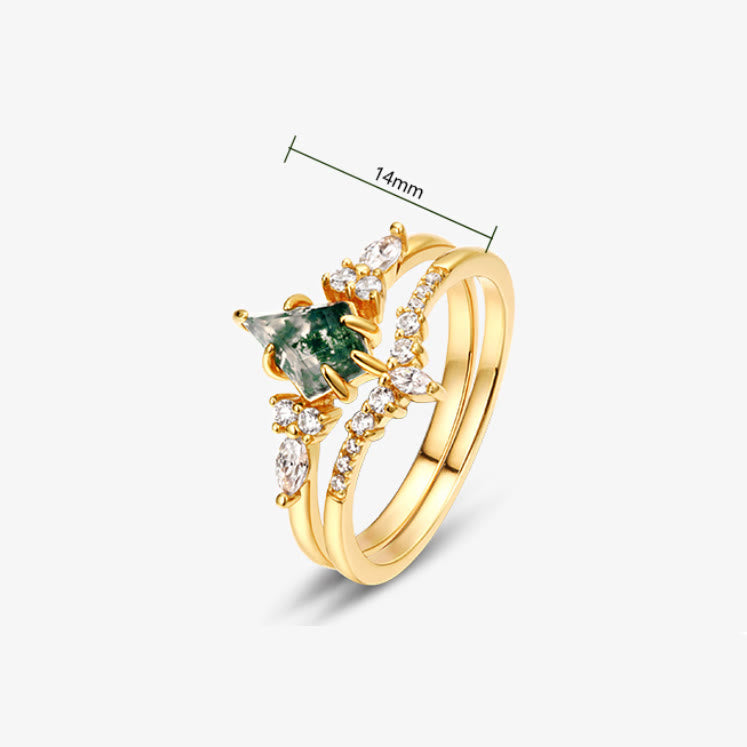 Olivenorma 2Pcs Moss Agate White Zircon Five-Prong Ring - image 8